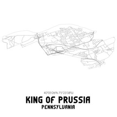 King Of Prussia Pennsylvania. US street map with black and white lines.