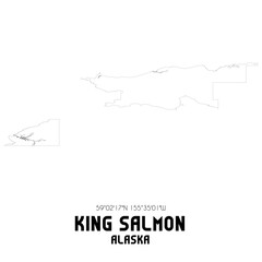 King Salmon Alaska. US street map with black and white lines.