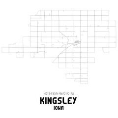 Kingsley Iowa. US street map with black and white lines.