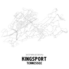 Kingsport Tennessee. US street map with black and white lines.