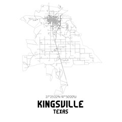 Kingsville Texas. US street map with black and white lines.