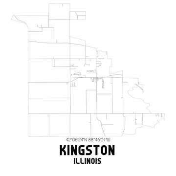 Kingston Illinois. US street map with black and white lines.