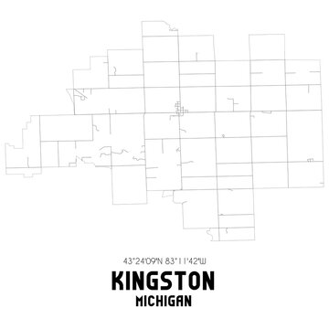Kingston Michigan. US street map with black and white lines.