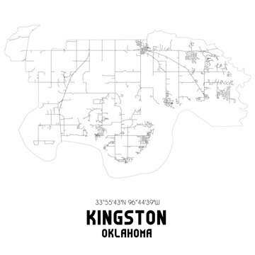 Kingston Oklahoma. US street map with black and white lines.