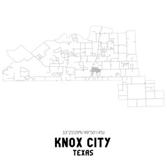 Knox City Texas. US street map with black and white lines.
