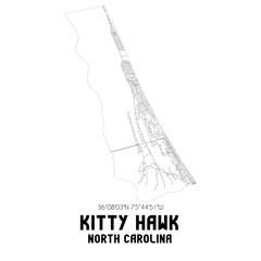 Obraz premium Kitty Hawk North Carolina. US street map with black and white lines.