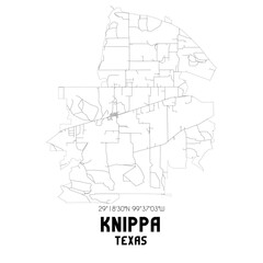 Knippa Texas. US street map with black and white lines.