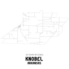 Knobel Arkansas. US street map with black and white lines.