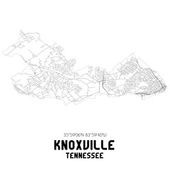 Knoxville Tennessee. US street map with black and white lines.