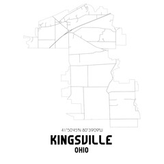Kingsville Ohio. US street map with black and white lines.