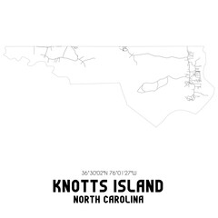 Knotts Island North Carolina. US street map with black and white lines.