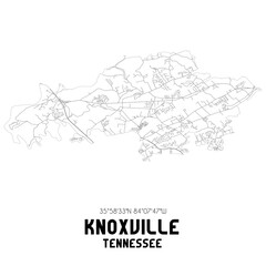 Knoxville Tennessee. US street map with black and white lines.
