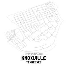 Knoxville Tennessee. US street map with black and white lines.