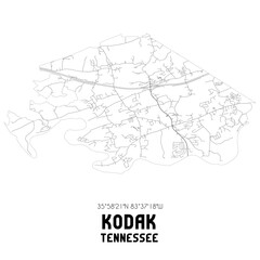 Kodak Tennessee. US street map with black and white lines.