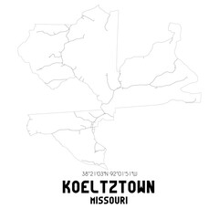 Koeltztown Missouri. US street map with black and white lines.