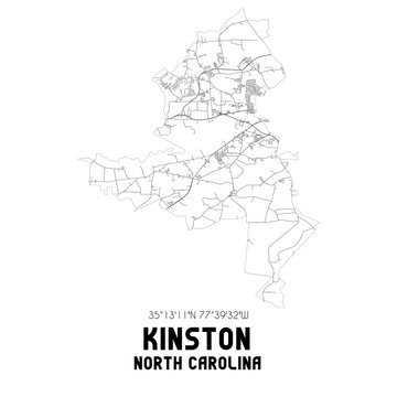 Kinston North Carolina. US street map with black and white lines.