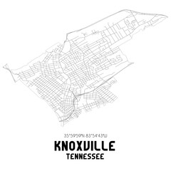 Knoxville Tennessee. US street map with black and white lines.