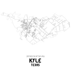 Kyle Texas. US street map with black and white lines.