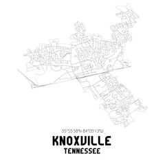 Knoxville Tennessee. US street map with black and white lines.
