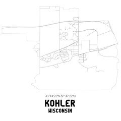 Kohler Wisconsin. US street map with black and white lines.