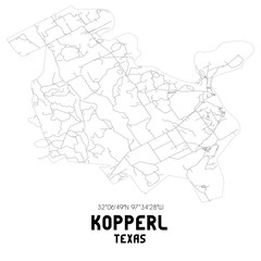 Kopperl Texas. US street map with black and white lines.