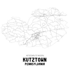 Kutztown Pennsylvania. US street map with black and white lines.