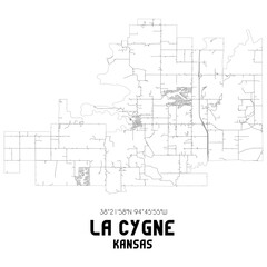 La Cygne Kansas. US street map with black and white lines.