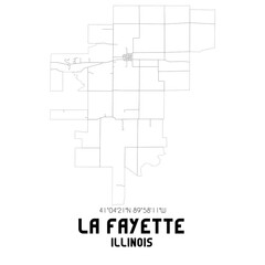 La Fayette Illinois. US street map with black and white lines.