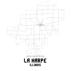 La Harpe Illinois. US street map with black and white lines.