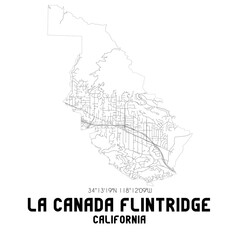La Canada Flintridge California. US street map with black and white lines.
