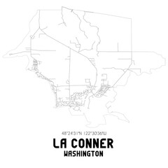 La Conner Washington. US street map with black and white lines.