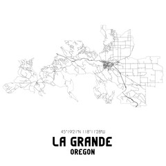 La Grande Oregon. US street map with black and white lines.