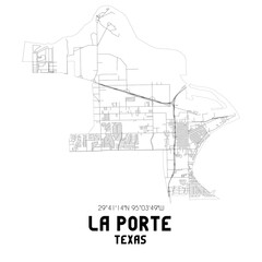 La Porte Texas. US street map with black and white lines.