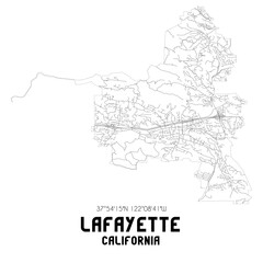 Lafayette California. US street map with black and white lines.