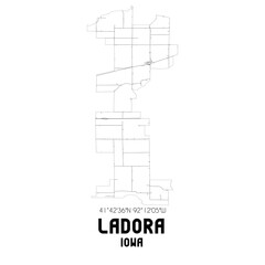 Ladora Iowa. US street map with black and white lines.
