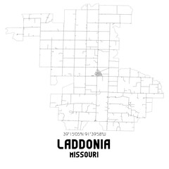 Laddonia Missouri. US street map with black and white lines.