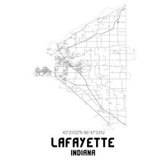 Lafayette Indiana. US street map with black and white lines.