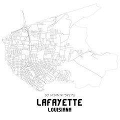 Lafayette Louisiana. US street map with black and white lines.