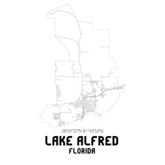 Lake Alfred Florida. US street map with black and white lines.