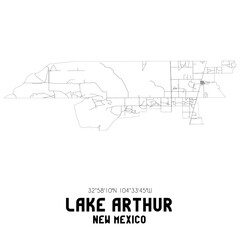Lake Arthur New Mexico. US street map with black and white lines.