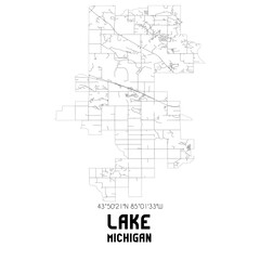 Lake Michigan. US street map with black and white lines.