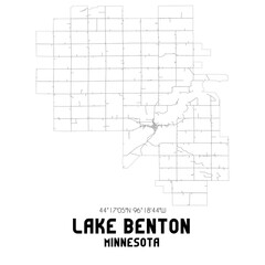 Lake Benton Minnesota. US street map with black and white lines.