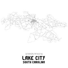 Lake City South Carolina. US street map with black and white lines.