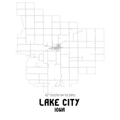 Lake City Iowa. US street map with black and white lines.