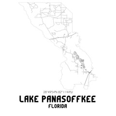 Lake Panasoffkee Florida. US street map with black and white lines.