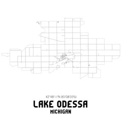Lake Odessa Michigan. US street map with black and white lines.