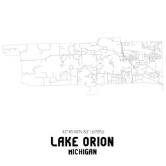 Lake Orion Michigan. US street map with black and white lines.