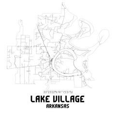 Lake Village Arkansas. US street map with black and white lines.