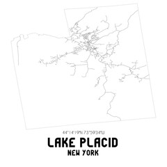 Lake Placid New York. US street map with black and white lines.
