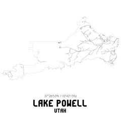 Lake Powell Utah. US street map with black and white lines.